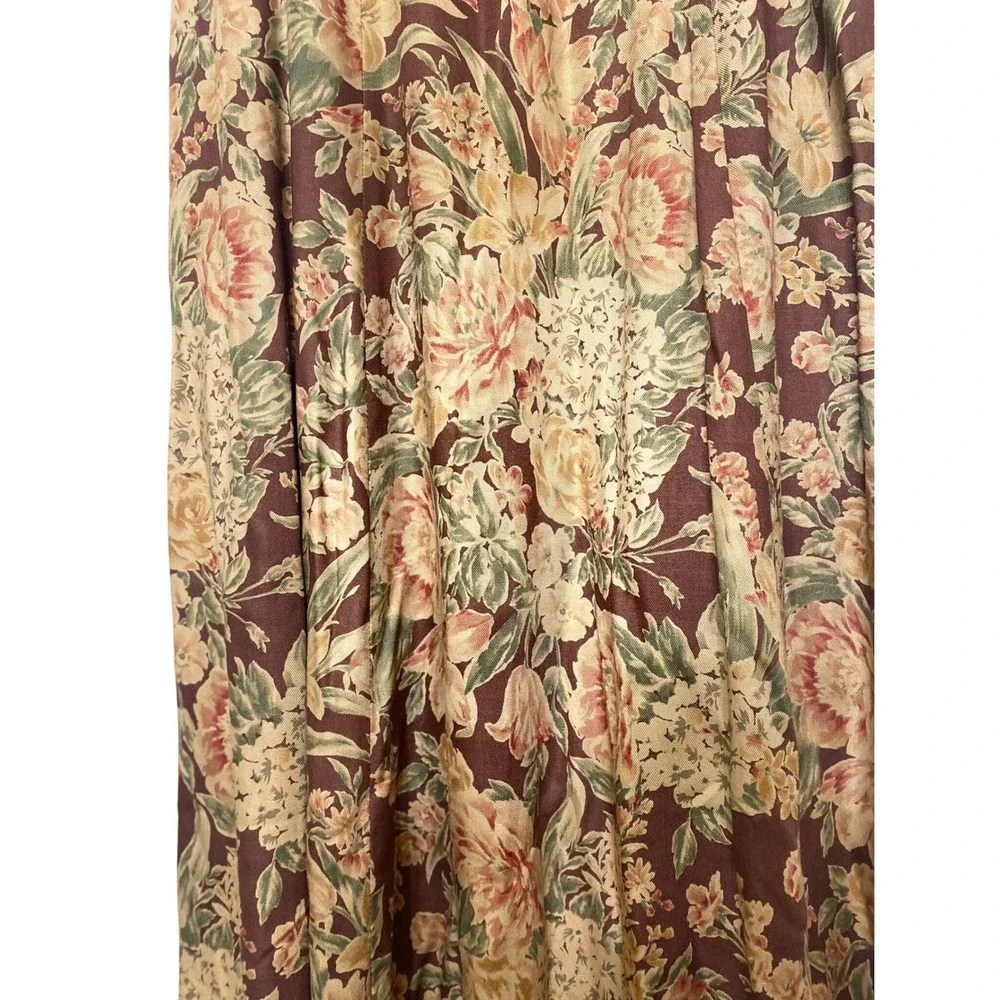 Lizsport Petite Floral Maxi Skirt Womens 4P‎ Burgundy Rayon Vintage Cottagecore